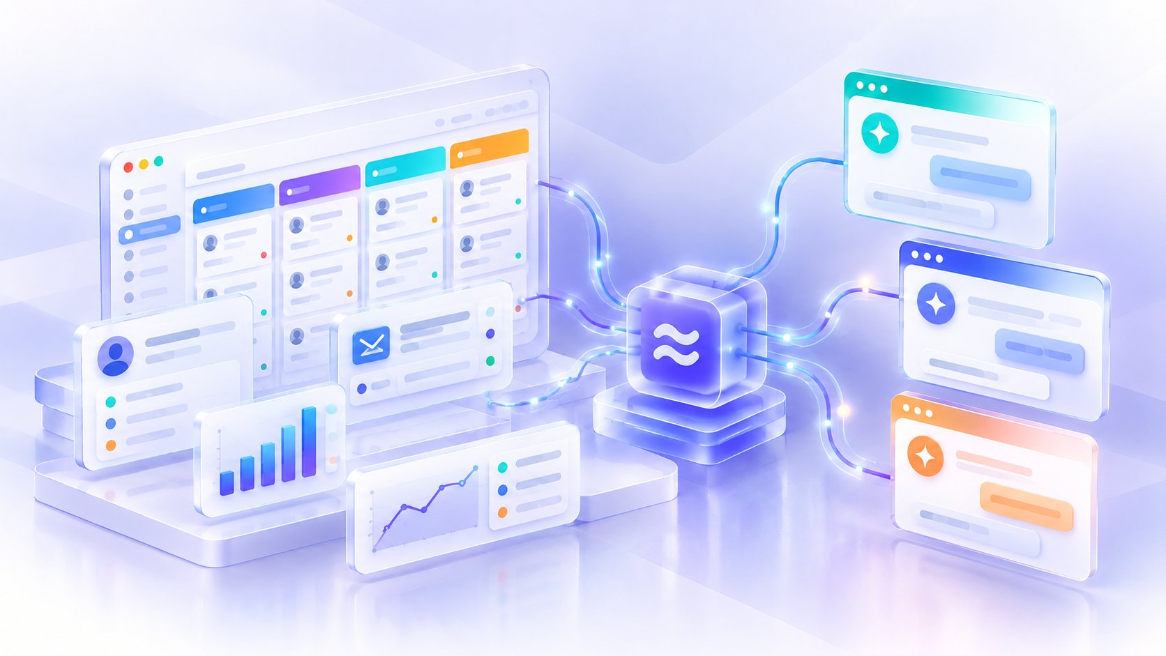 SALDの営業データ(商談パイプライン・顧客情報・キャンペーン・分析)が、SALD MCP Serverを通じて複数のAIアシスタントとつながる様子